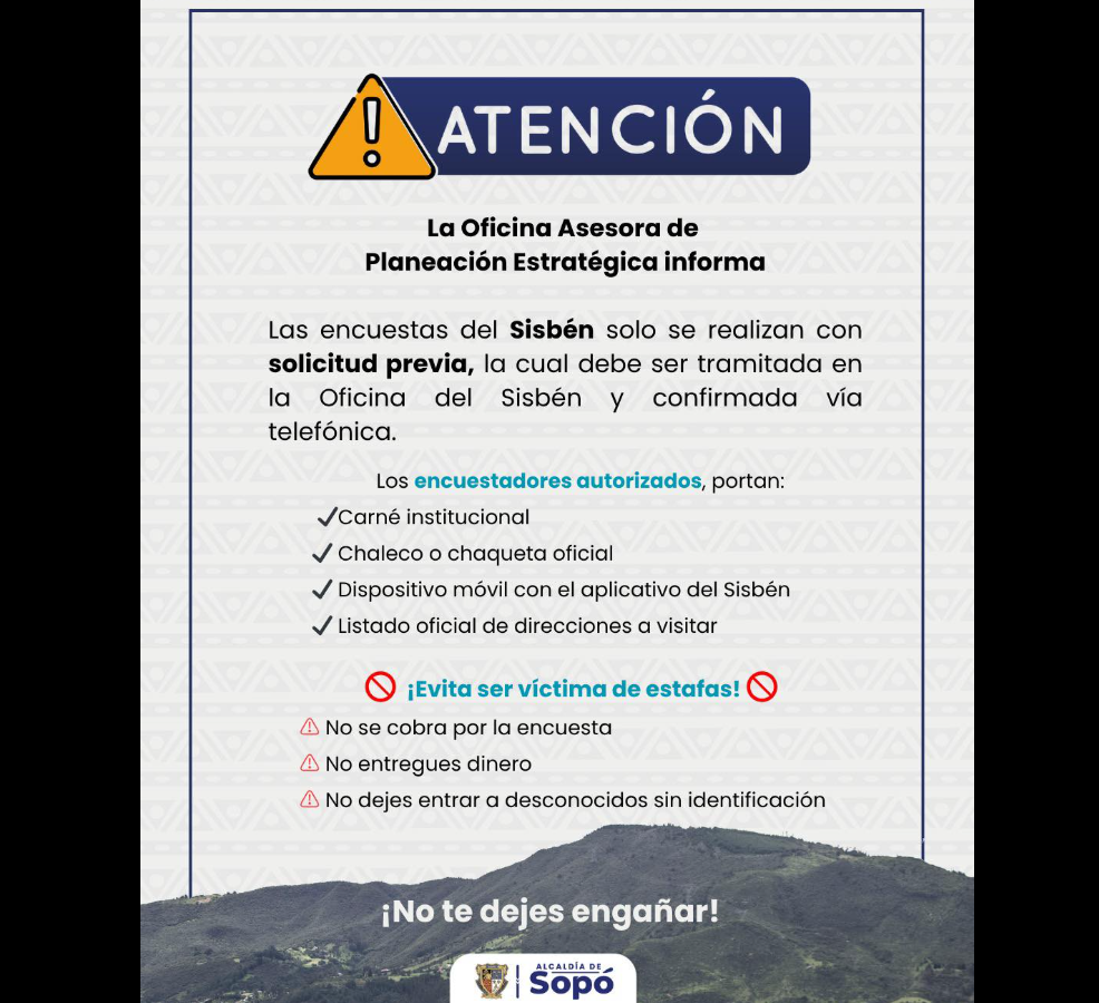 |Sopó| alerta sobre suplantación de funcionarios del |Sisbén|