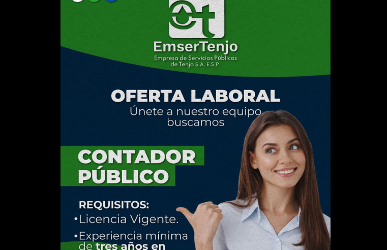 |EmserTenjo| abre convocatoria laboral para profesional en |Contaduría Pública|