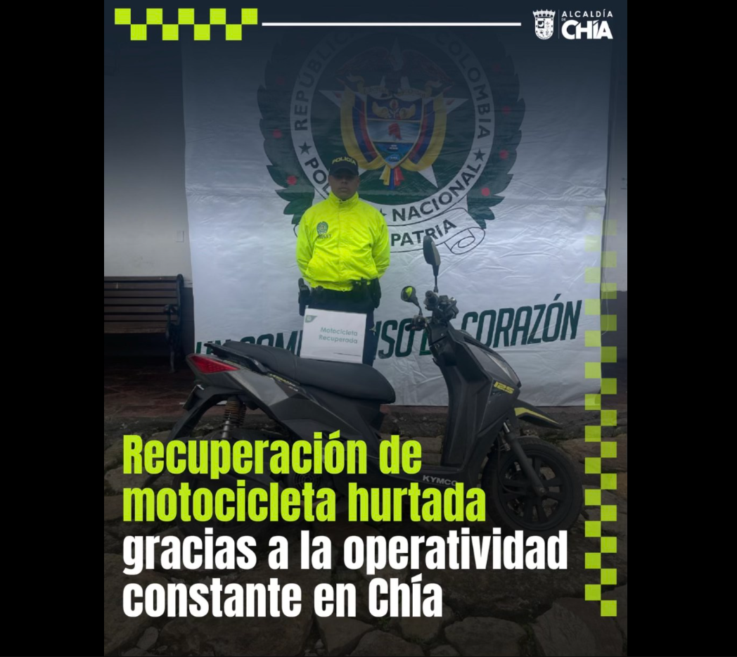 Autoridades recuperan |motocicleta hurtada| en |Chía| durante |operativo de seguridad|