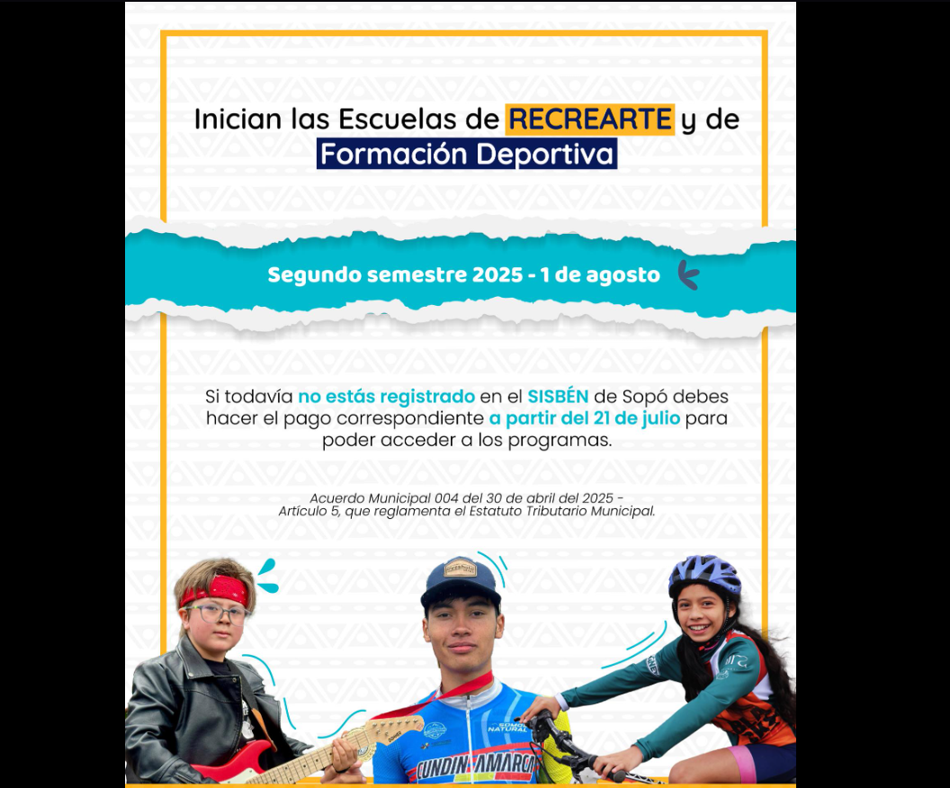 |Sopó| abre inscripciones para el segundo semestre de |programas culturales y deportivos| 2025