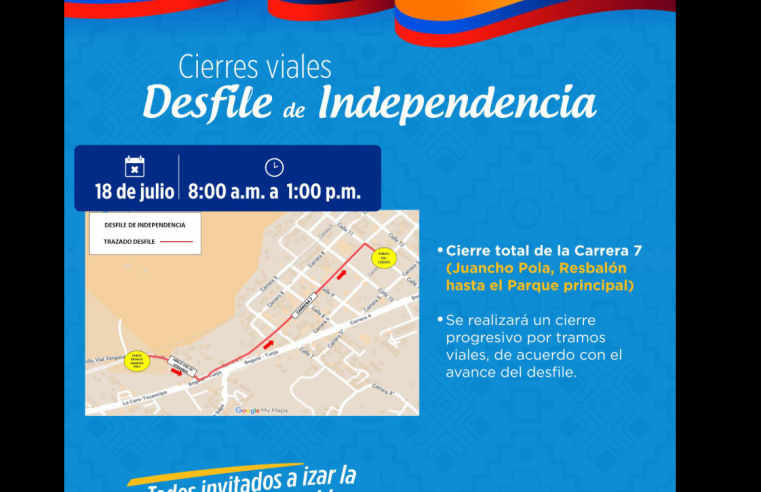 |Tocancipá| anuncia cierres viales por |desfile de Independencia|