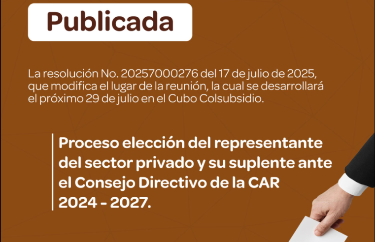 Modifican lugar de reunión para elección de representante del sector privado ante el Consejo Directivo de la |CAR|