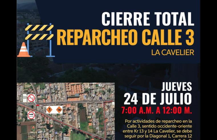 |Mantenimiento vial| en la calle 3 de la avenida Cavelier en |Cajicá|