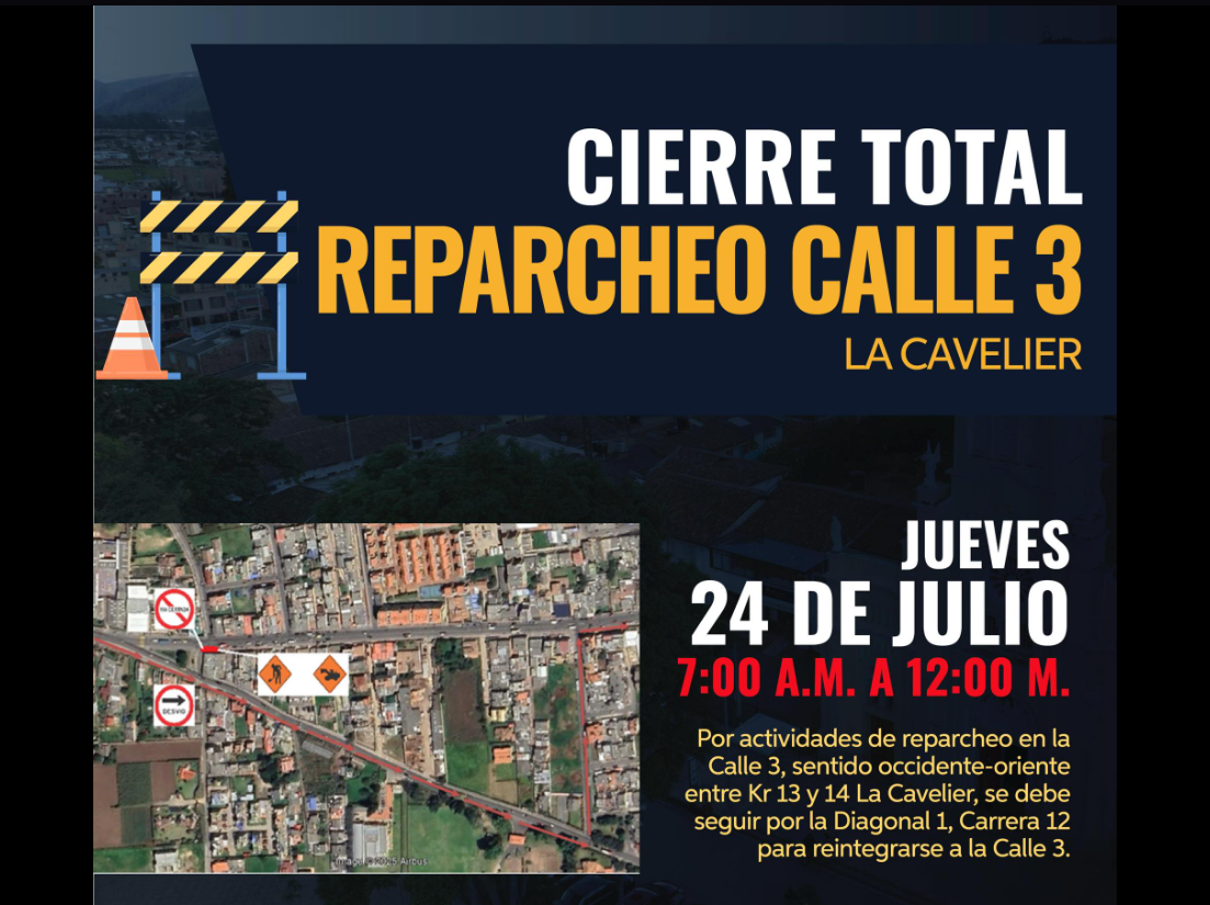 |Mantenimiento vial| en la calle 3 de la avenida Cavelier en |Cajicá|