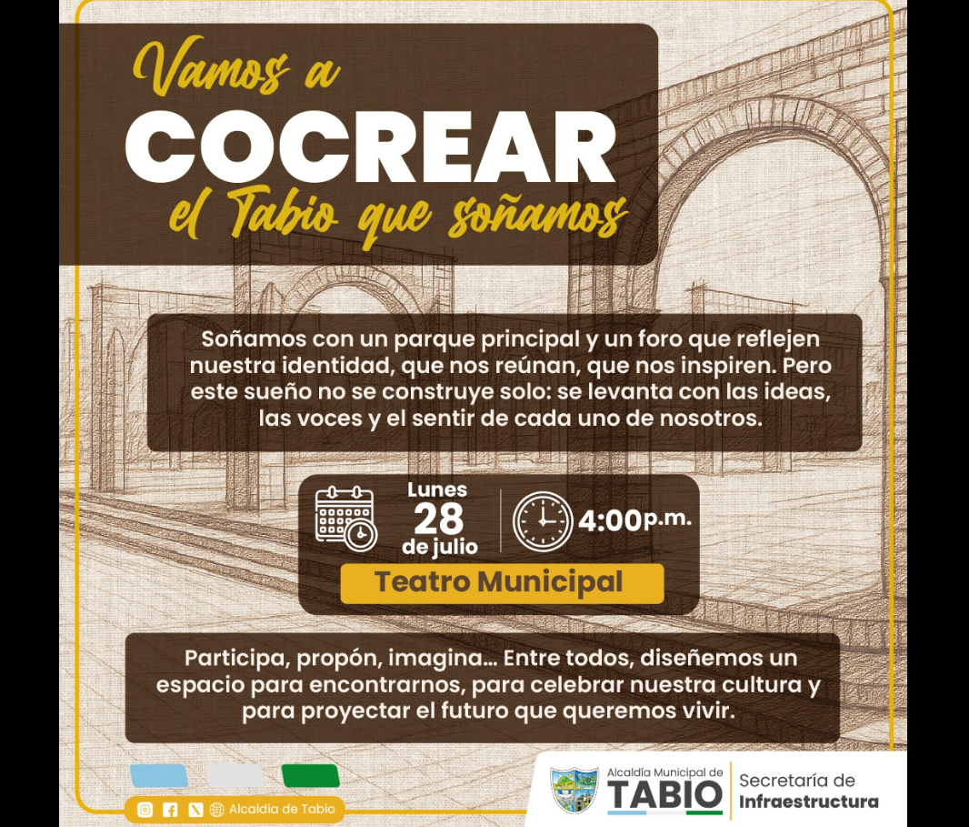 Comunidad de |Tabio| es invitada a construir juntos un nuevo parque principal y |foro cultural|