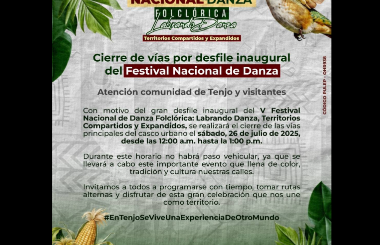 |Tenjo| anuncia cierres viales por desfile inaugural del |V Festival Nacional de Danza Folclórica|