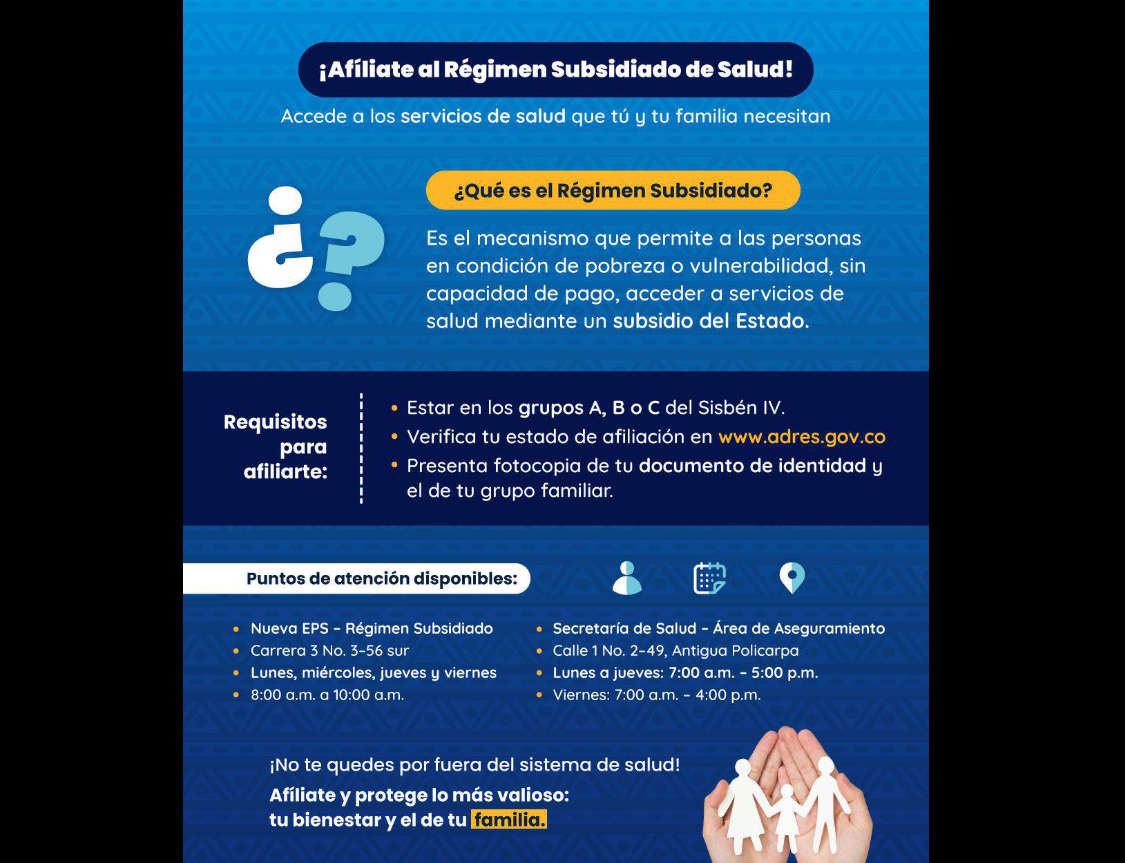 |Sopó| invita a afiliarse al |Régimen Subsidiado de Salud| para garantizar el acceso a |servicios médicos|