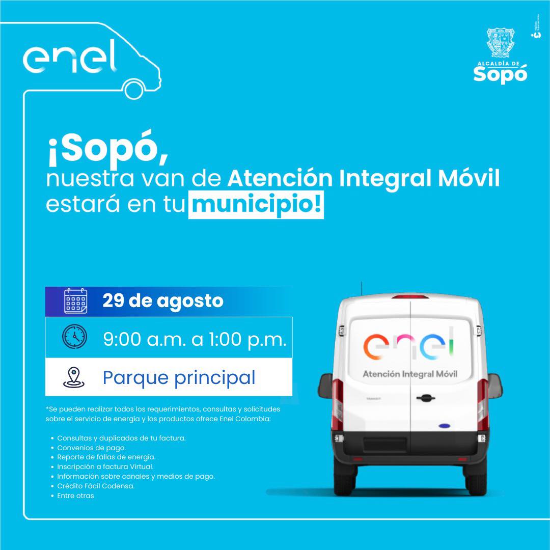 |ENEL-Codensa| atenderá a la comunidad de |Sopó| el 29 de agosto en el |Parque Principal|