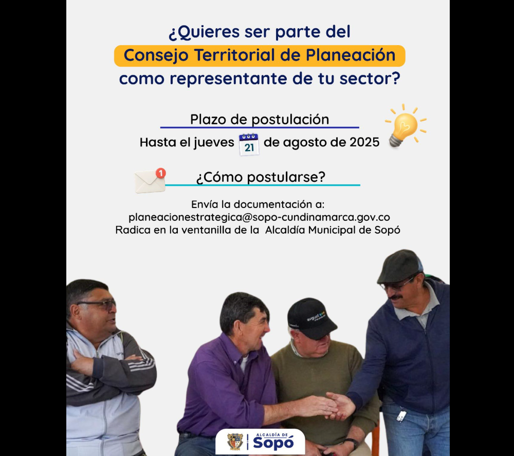 |Sopó| abre convocatoria para integrar el |Consejo Territorial de Planeación|