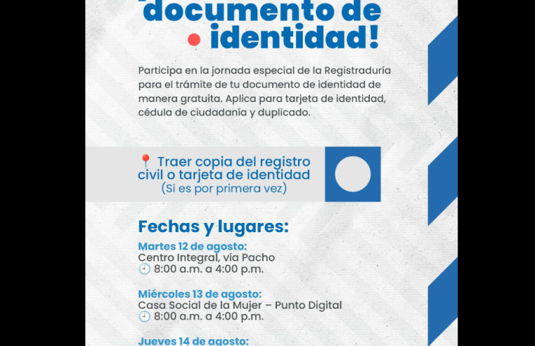 |Zipaquirá| ofrece |jornada gratuita| de identificación para |población vulnerable|