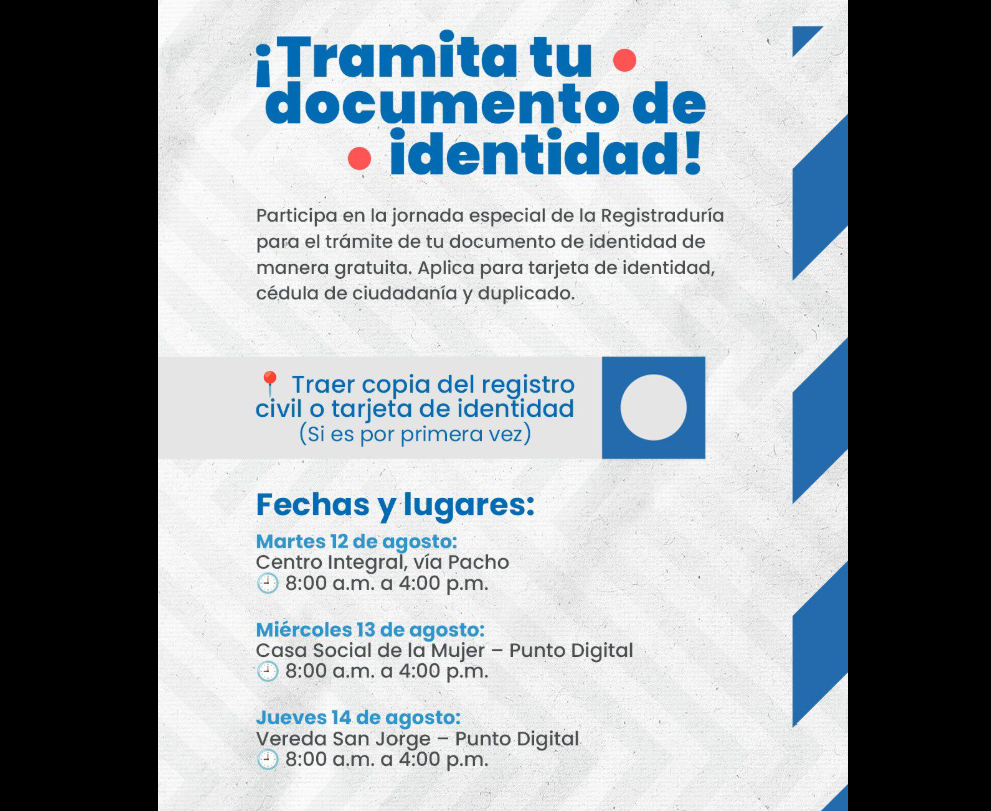 |Zipaquirá| ofrece |jornada gratuita| de identificación para |población vulnerable|