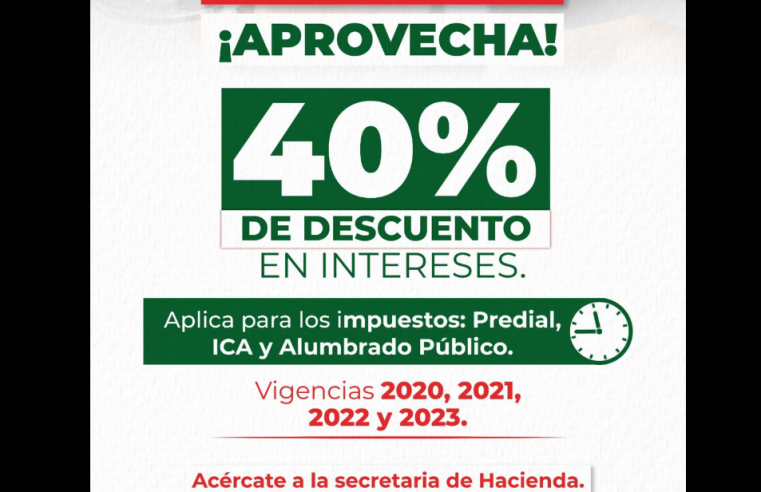 |Descuento| del 40% en intereses de impuestos en |Tenjo| hasta el 30 de agosto