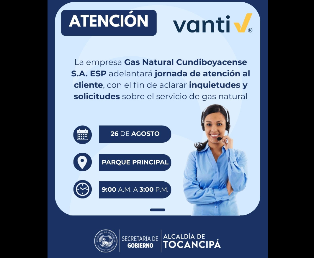 |Vanti Gas Natural| realizará jornada de atención en el municipio de |Tocancipá|