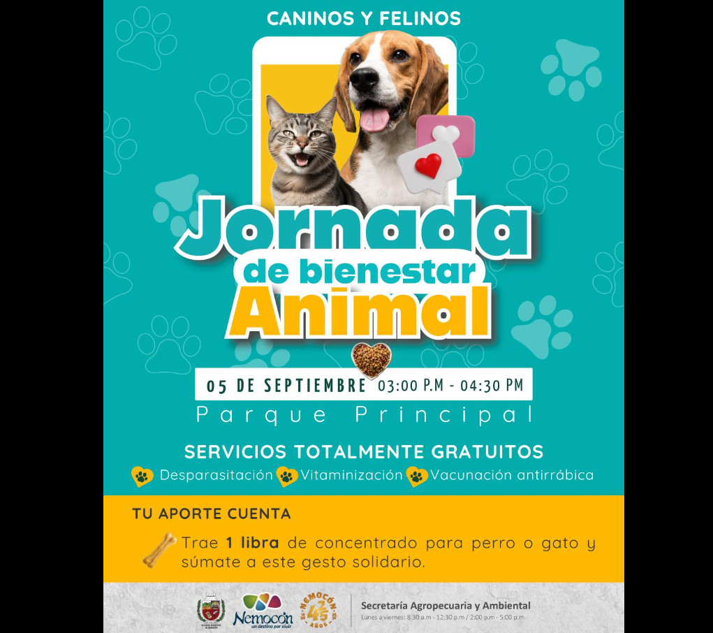 |Nemocón| realizará jornada de |bienestar animal| para |perros| y |gatos|