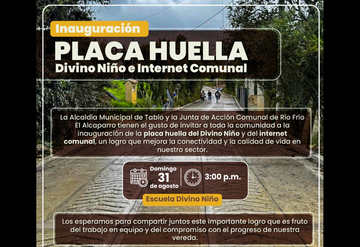 Vereda |Río Frío| El Alcaparro en el municipio de |Tabio| inaugura nueva |placahuella| e internet comunal