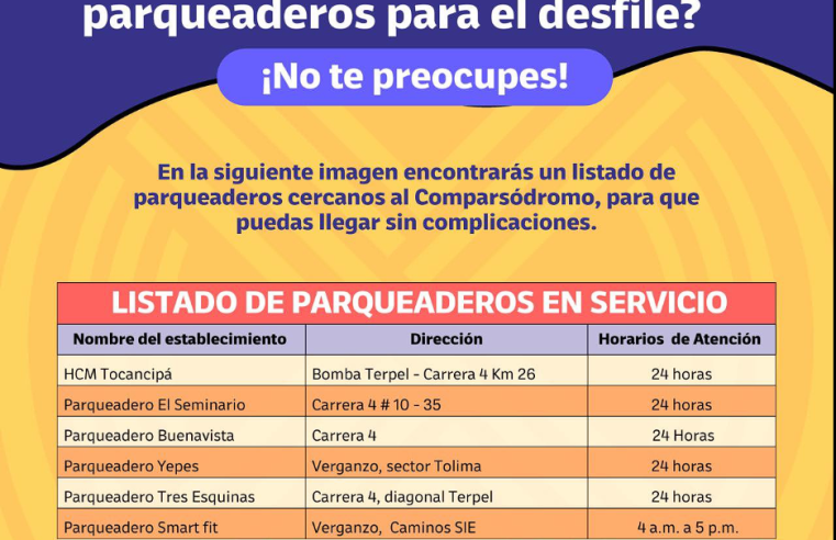 |Tocancipá| anuncia parqueaderos habilitados para el XXV |Festival de la Colombianidad|