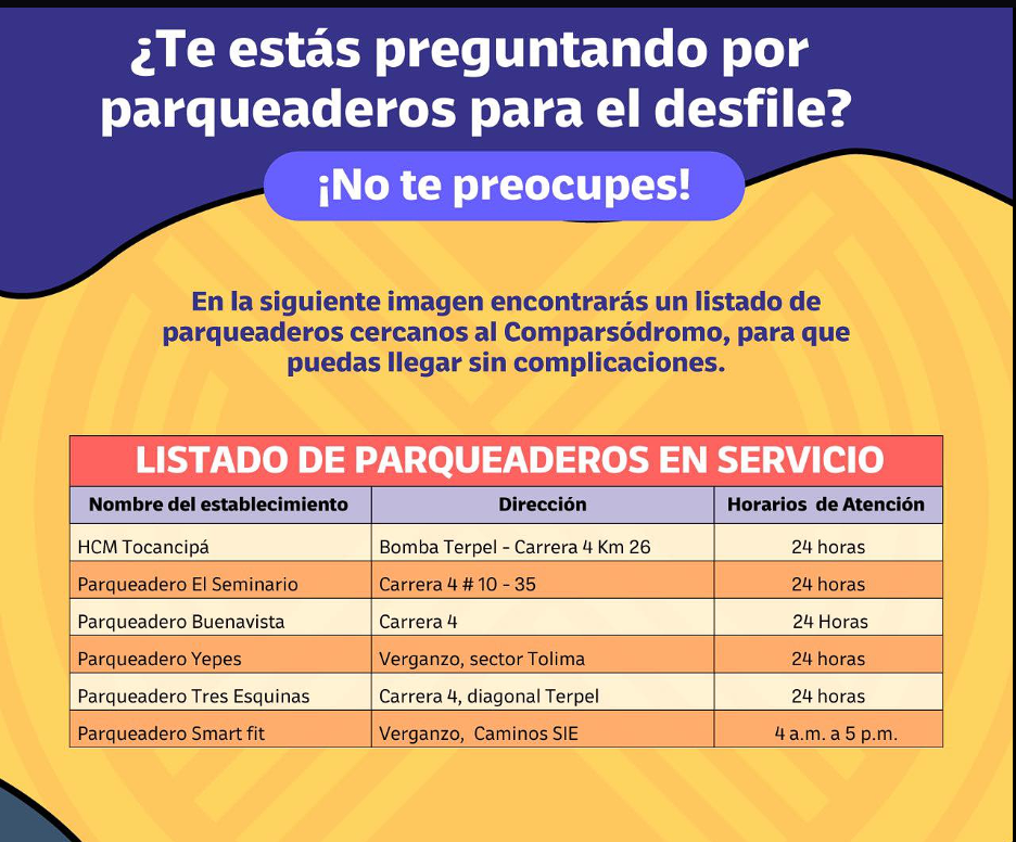|Tocancipá| anuncia parqueaderos habilitados para el XXV |Festival de la Colombianidad|