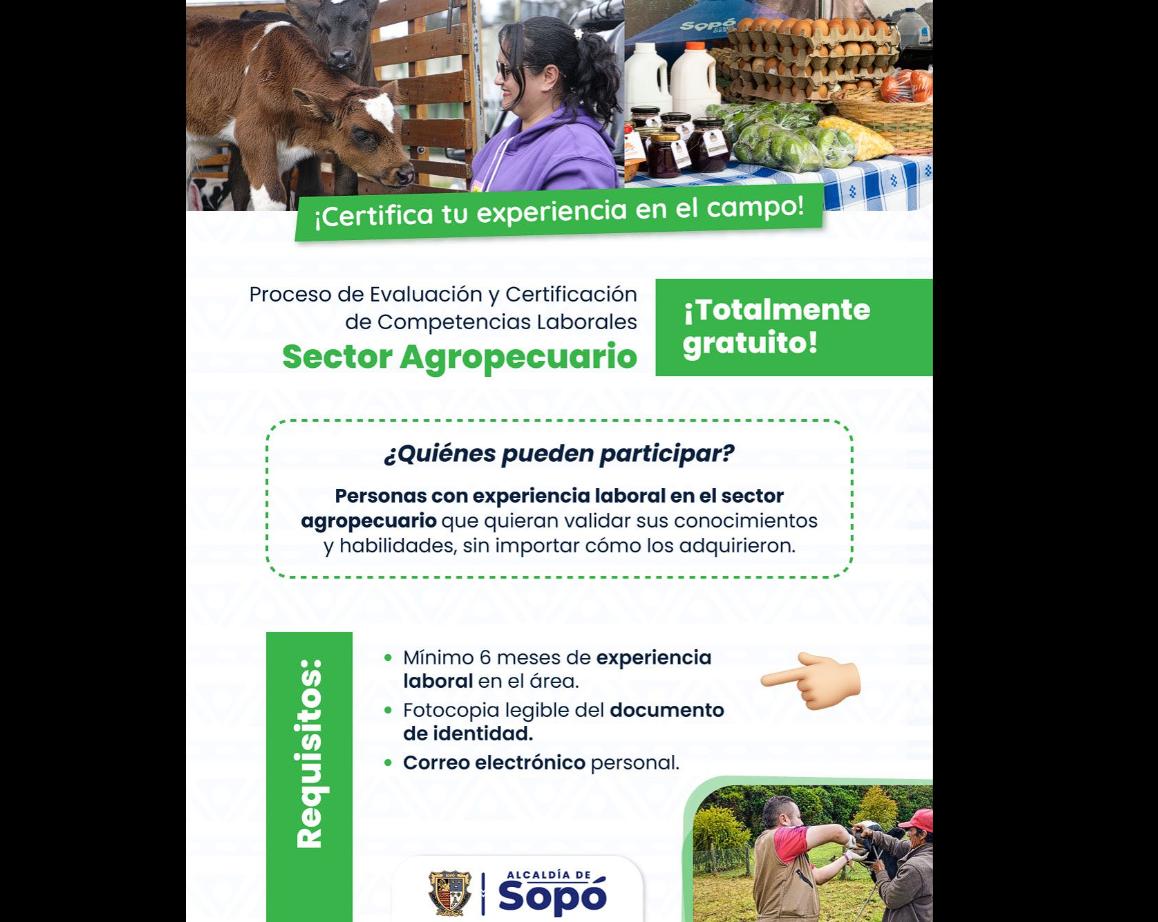|Sopó| abre inscripciones para certificación en competencias laborales del |sector agropecuario|