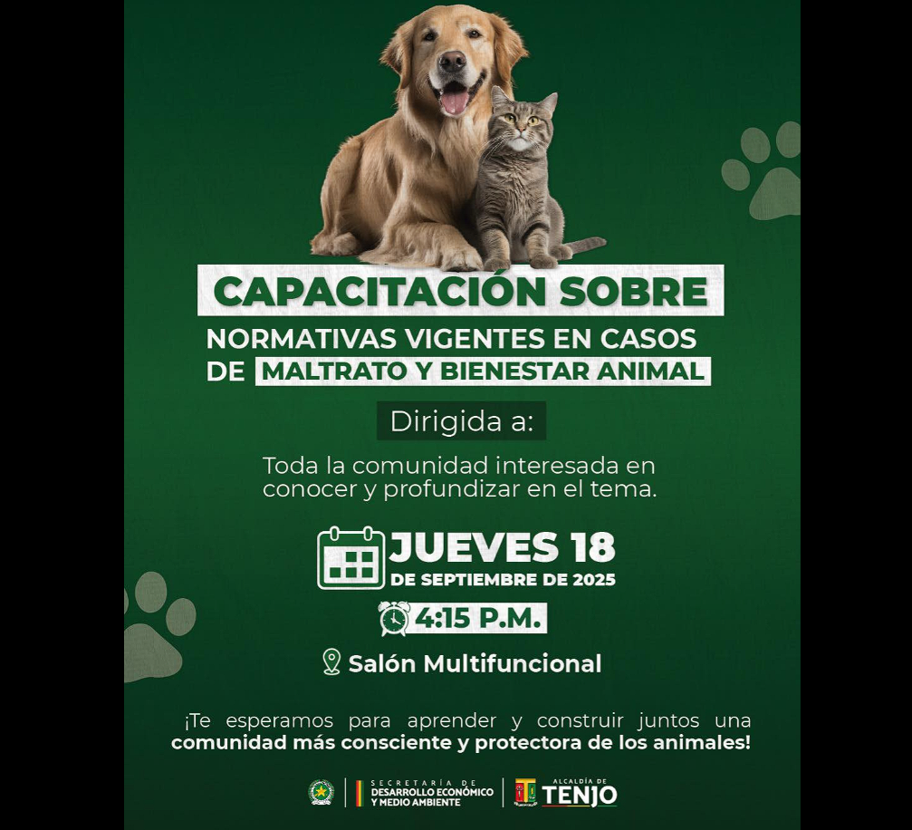 Capacitación en normativas de |bienestar animal| se realizará en el municipio de |Tenjo|