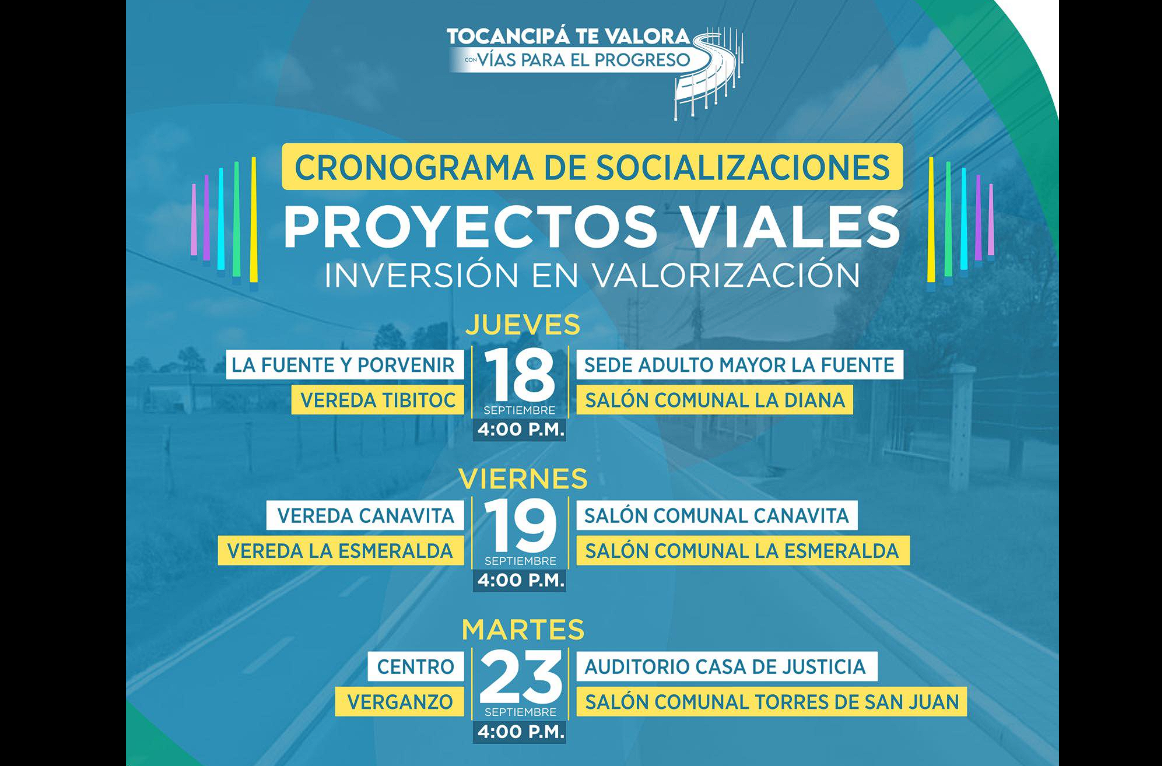 |Tocancipá| invita a la comunidad a socializaciones del |Plan de Obras Vial|