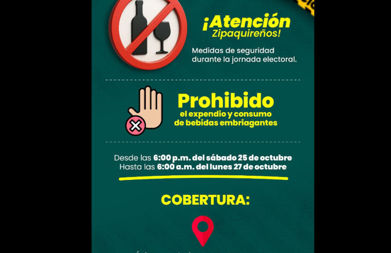 Restricción de |ley seca| durante la |jornada electoral| en Zipaquirá