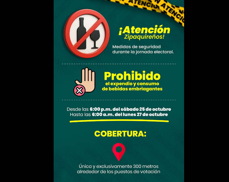 Restricción de |ley seca| durante la |jornada electoral| en Zipaquirá