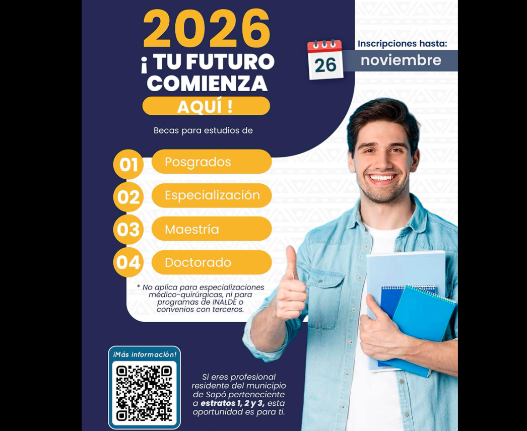 Convocatoria de |becas| de |posgrado| para residentes de |Sopó| en alianza con la |Universidad de La Sabana|
