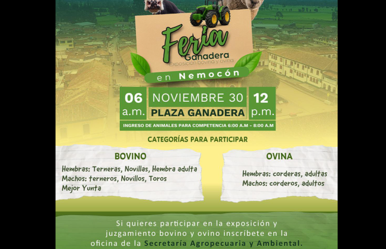 |Nemocón| invita a la gran |Feria Ganadera| y Exposición |Bovina| y |Ovina|