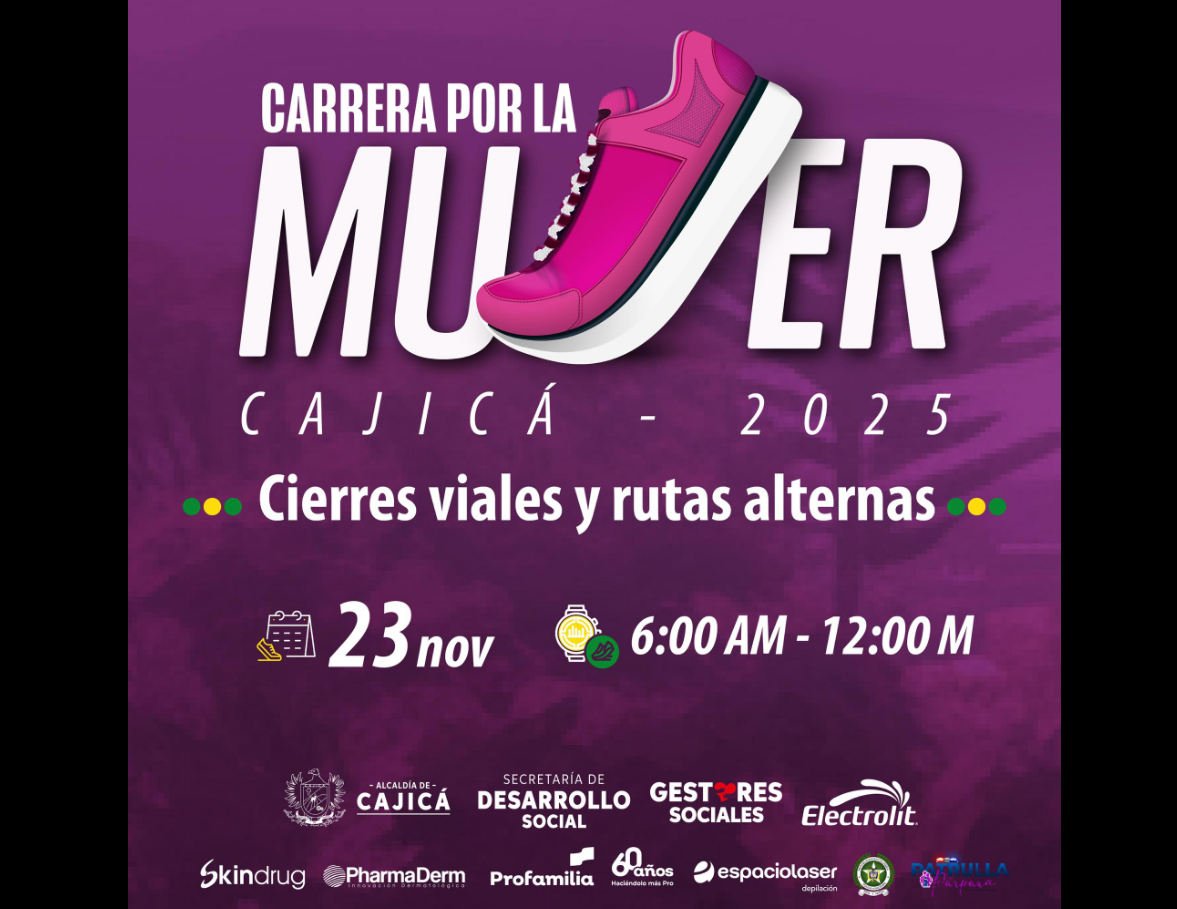Carrera por la |Mujer| generará |cierres viales| temporales en |Cajicá|