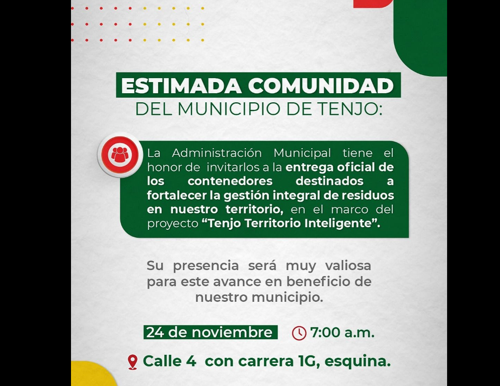 |Tenjo| refuerza la |recolección de residuos| con nuevos |contenedores inteligentes|