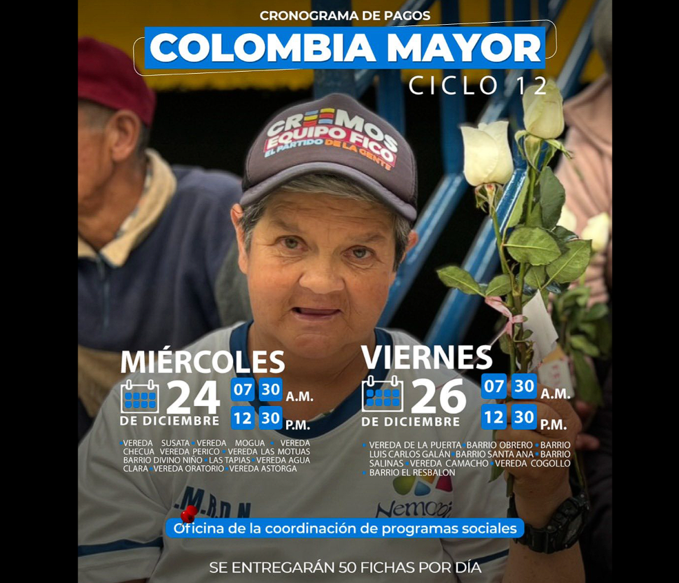 Inician pagos del |Subsidio Colombia Mayor| correspondientes al |ciclo 12|