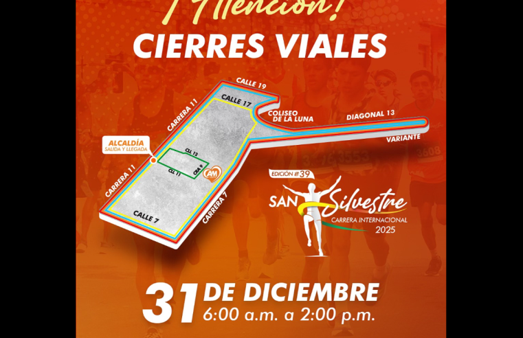 |Chía| realizará cierres viales por la |Carrera San Silvestre| este 31 de diciembre