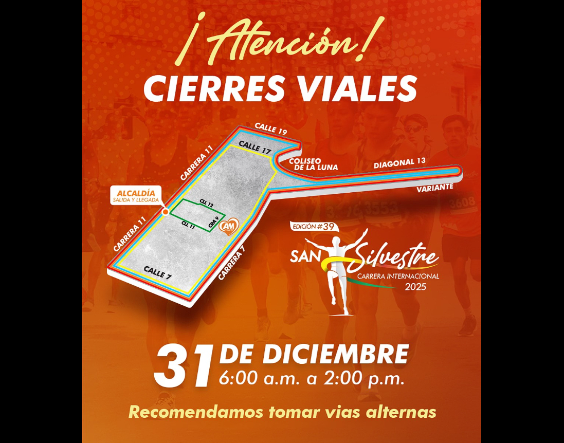 |Chía| realizará cierres viales por la |Carrera San Silvestre| este 31 de diciembre