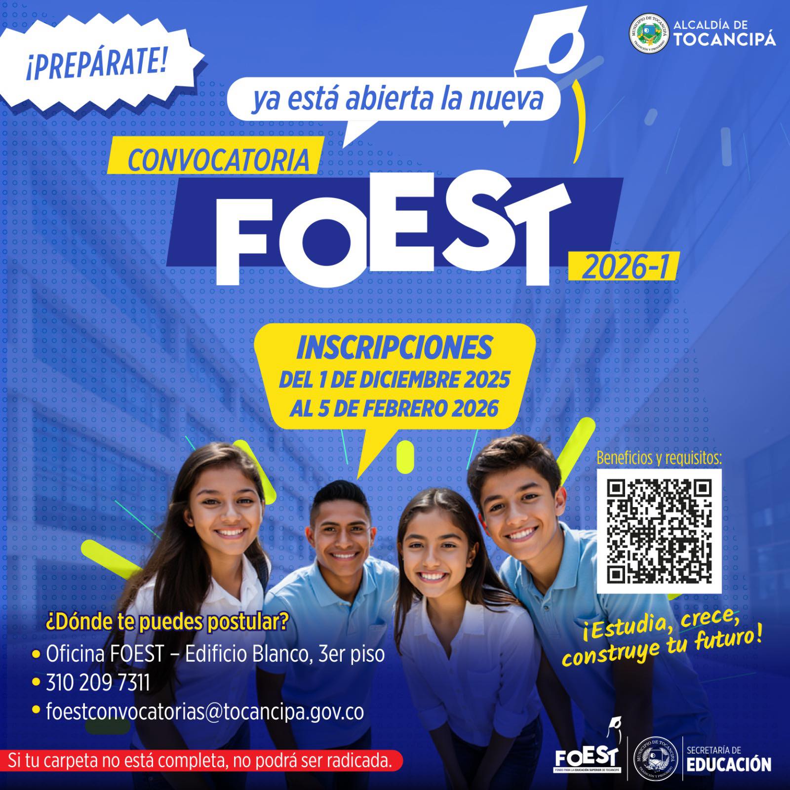 Abierta la |convocatoria FOEST| 2026-1 para apoyar el acceso a la |educación|