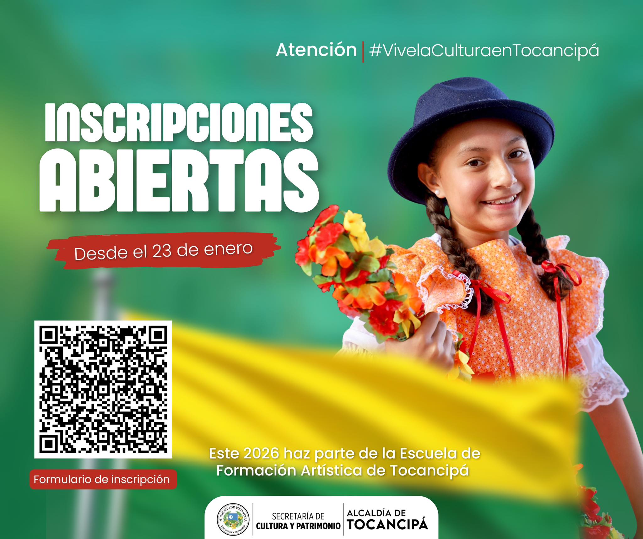 Abiertas las |inscripciones| 2026 de la |Escuela de Formación| Artística de |Tocancipá|