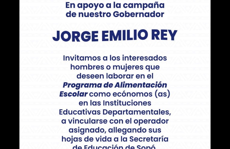 Abierta |convocatoria| para vincularse al |Programa de Alimentación Escolar| en |Sopó|