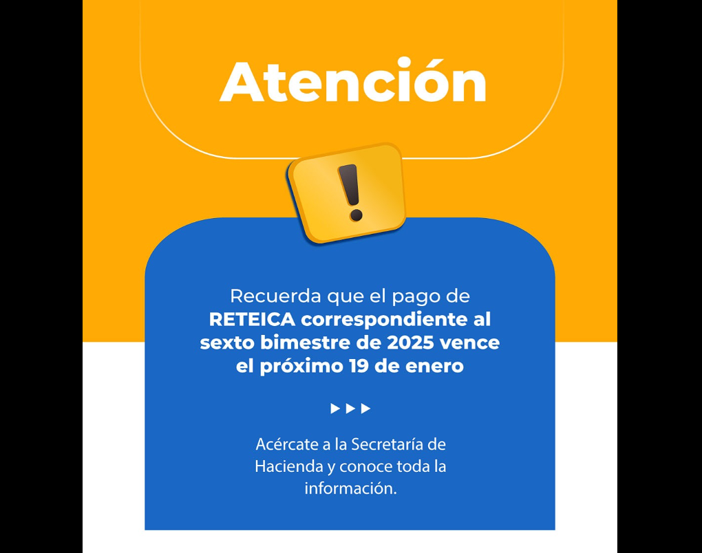|Vence plazo| para el pago del RETEICA correspondiente al sexto bimestre de 2025