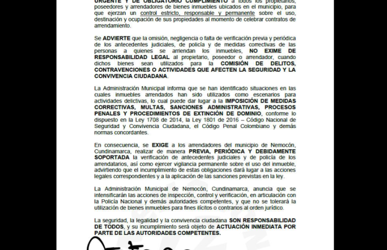 Administración Municipal hace llamado a la corresponsabilidad ciudadana en |Nemocón|
