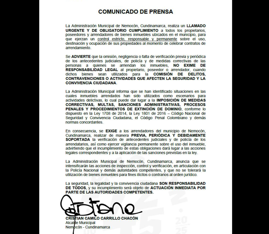 Administración Municipal hace llamado a la corresponsabilidad ciudadana en |Nemocón|