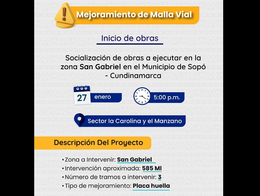 Socialización del |mejoramiento vial| en la vereda San Gabriel de |Sopó|