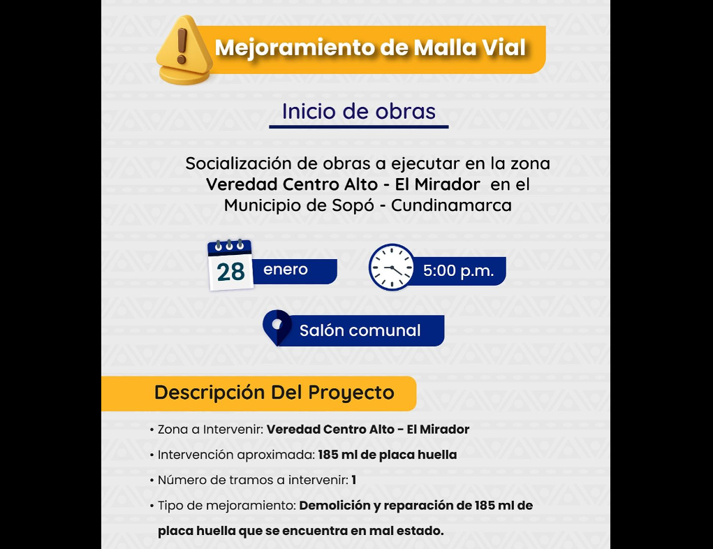 |Sopó| socializa inicio de obras de |placa huella| en la vereda |El Mirador|