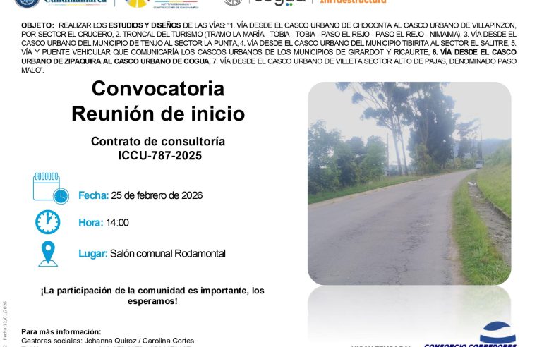 Convocan a reunión de inicio del contrato de |consultoría| ICCU-787-2025 en |Cogua|