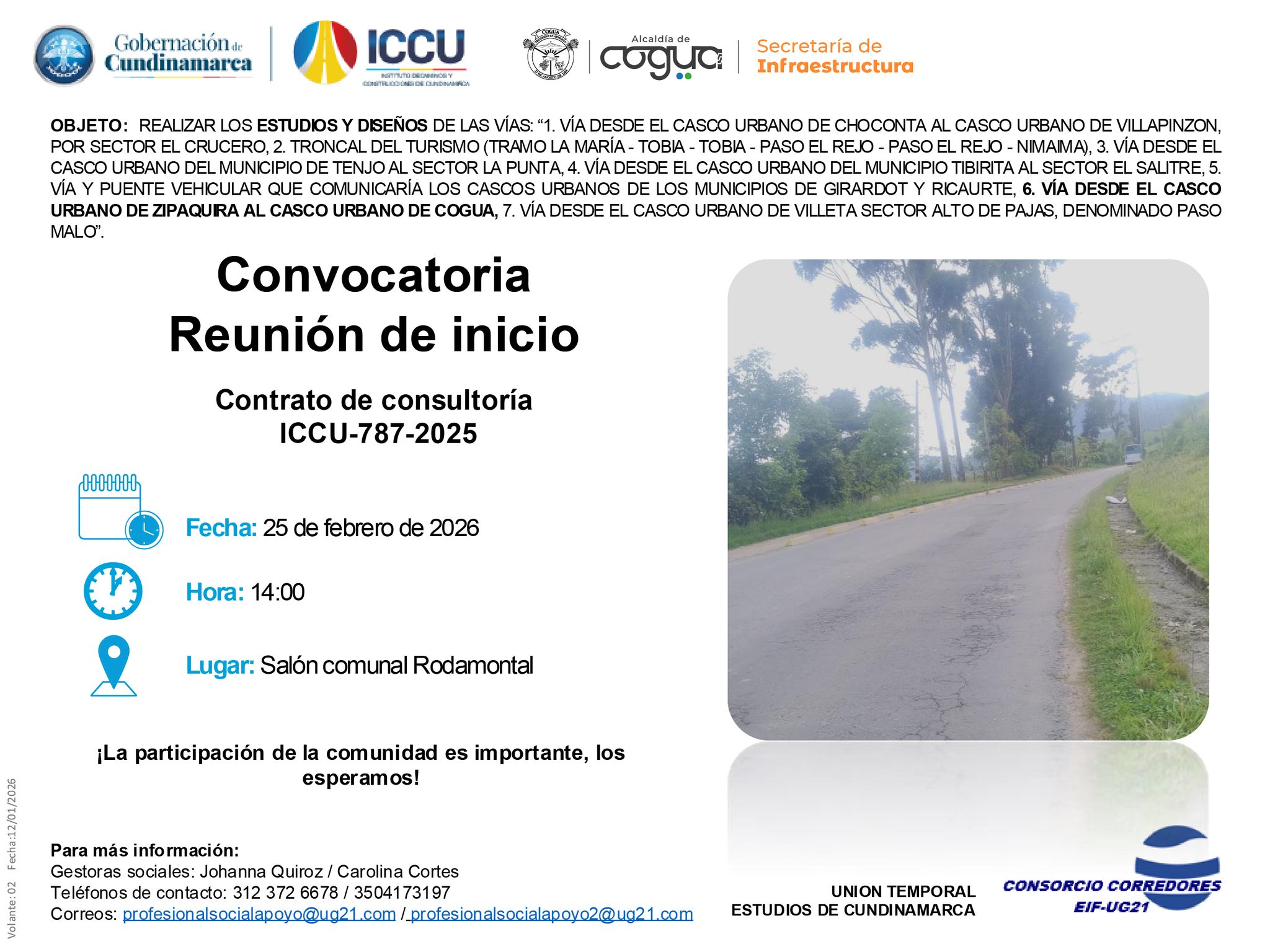 Convocan a reunión de inicio del contrato de |consultoría| ICCU-787-2025 en |Cogua|