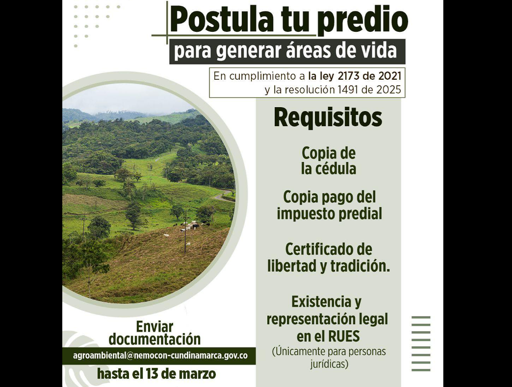 |Nemocón| abre convocatoria para crear |Áreas de Vida| en predios rurales