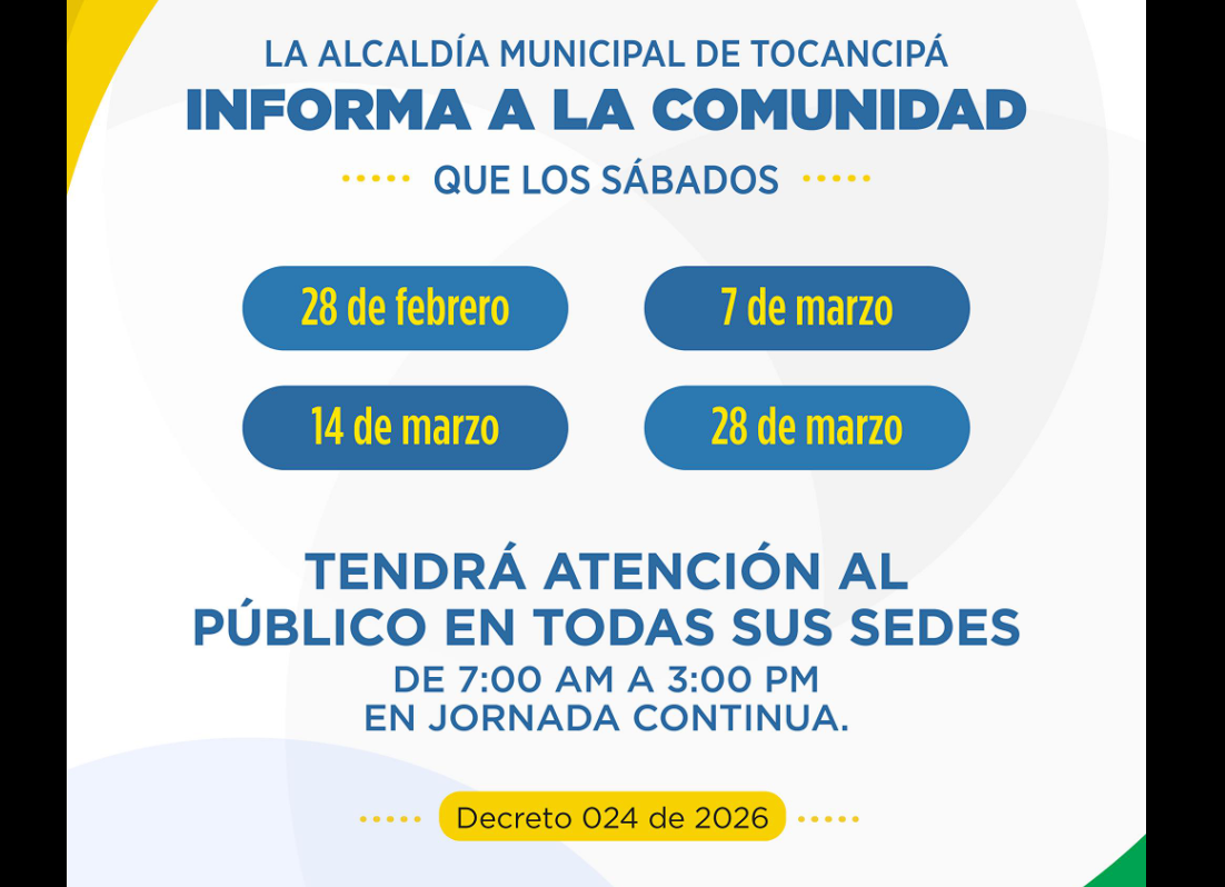 |Tocancipá| habilita atención al público en jornadas especiales de sábado