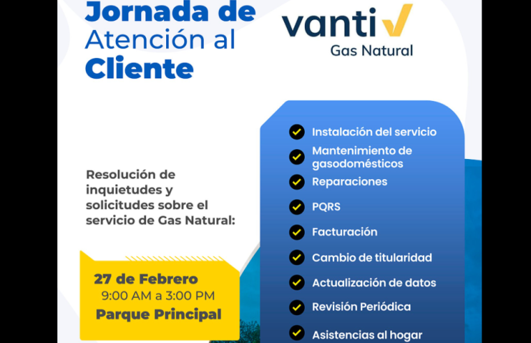 Jornada de |Atención al Cliente| de |Vanti| se realizará en el Parque Principal de |Cogua|
