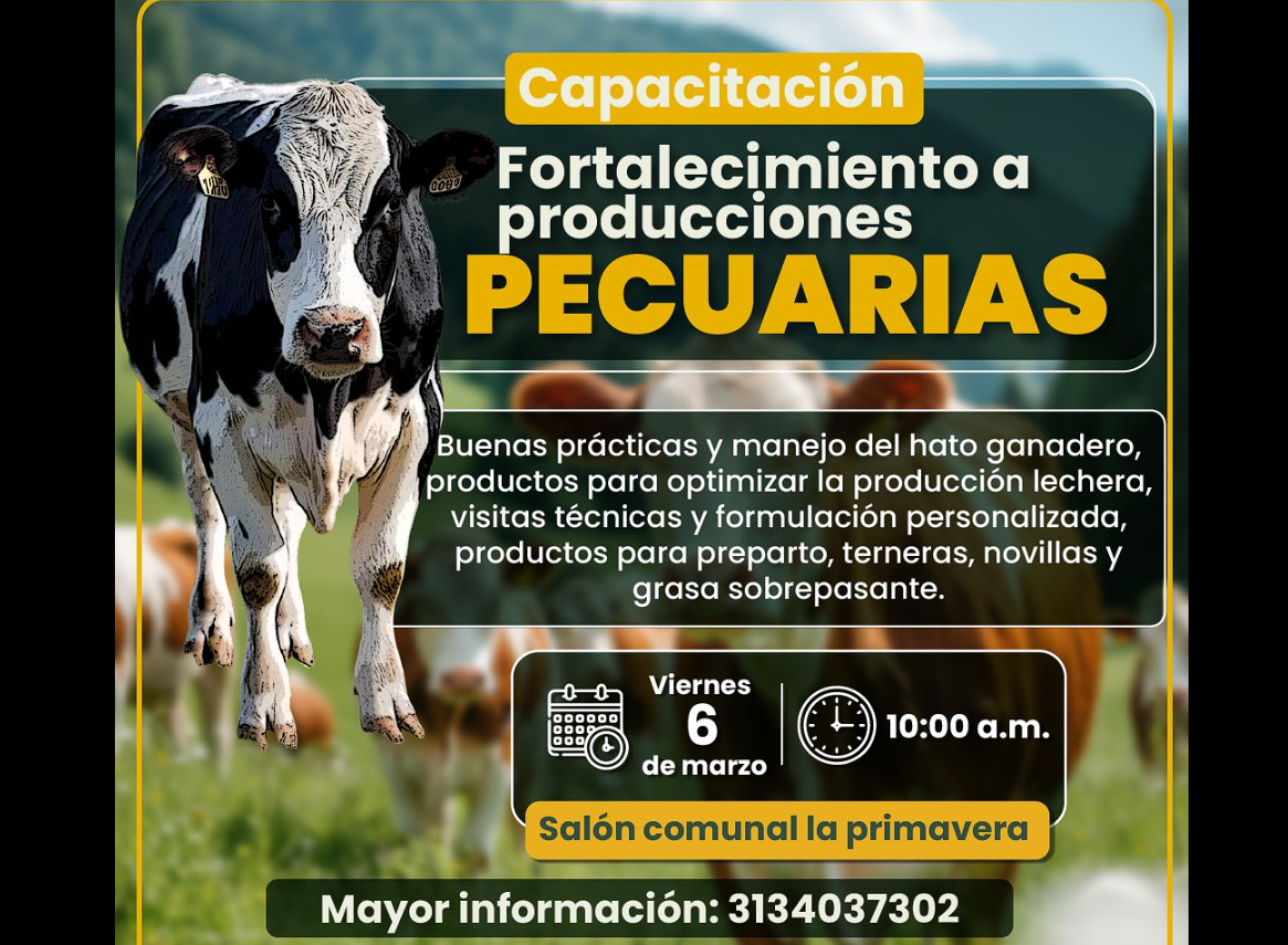 Alcaldía de |Tabio| invita a capacitación para fortalecer |producciones pecuarias|
