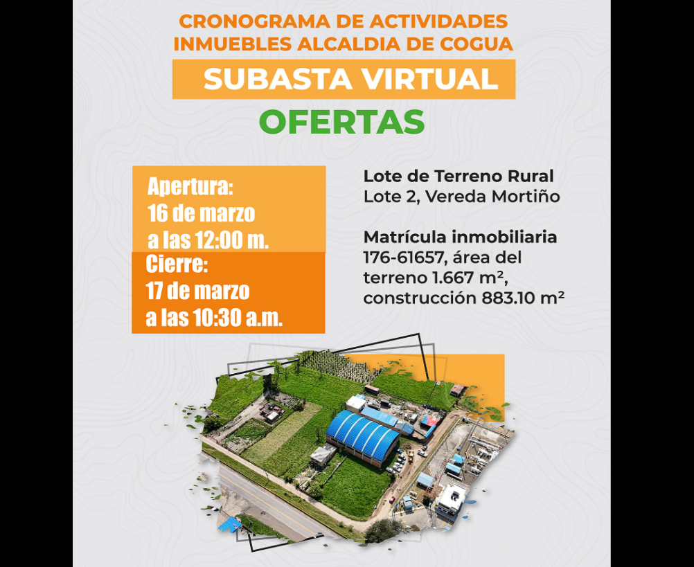Alcaldía de |Cogua| publica cronograma para |Subasta Virtual| de |Inmuebles|