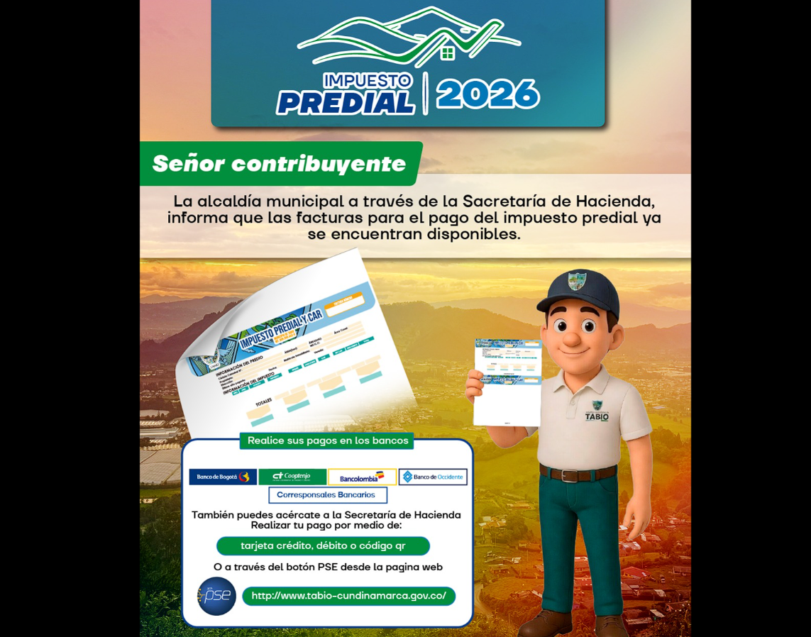 Alcaldía de |Tabio| anuncia disponibilidad del Impuesto Predial 2026