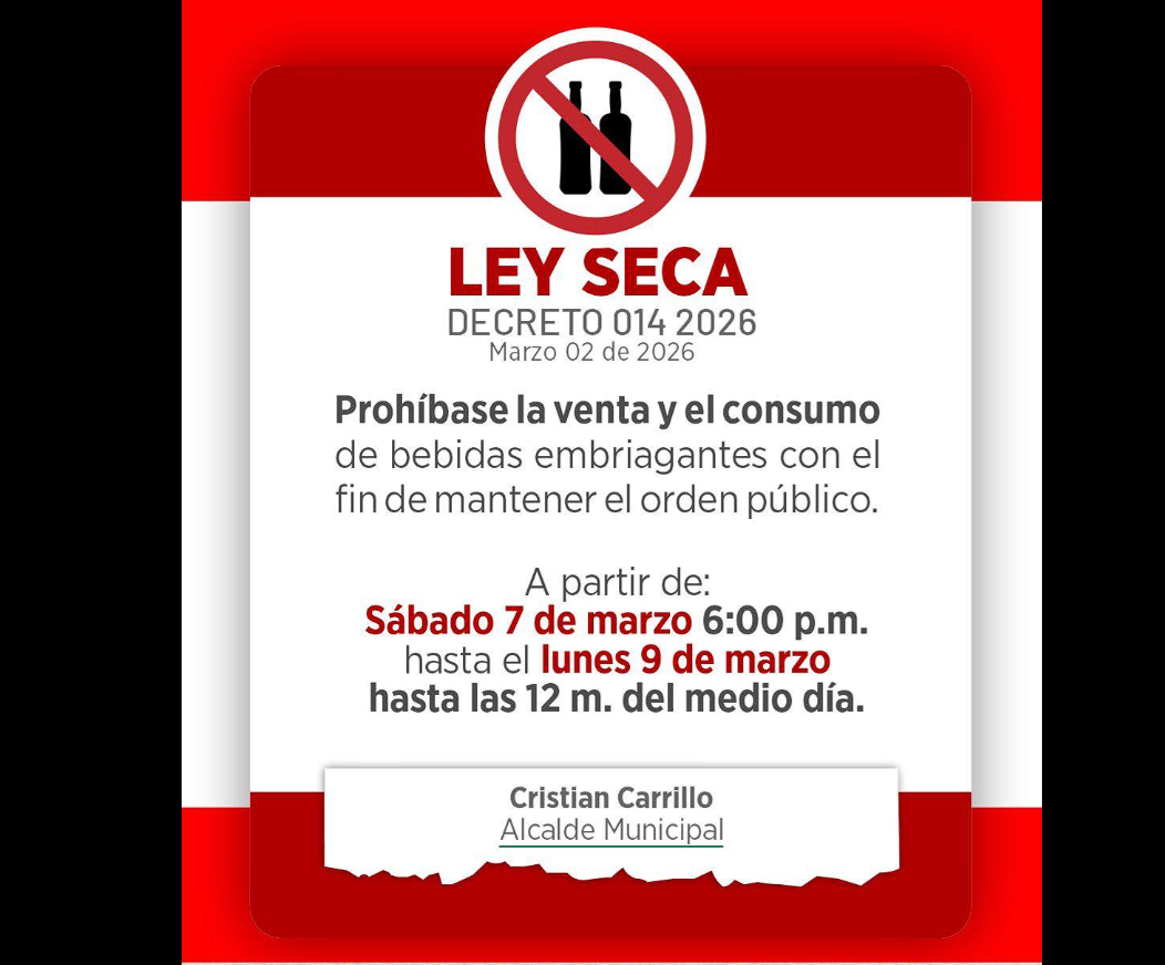 |Nemocón| implementa |Ley Seca| para garantizar el orden durante |jornada electoral|
